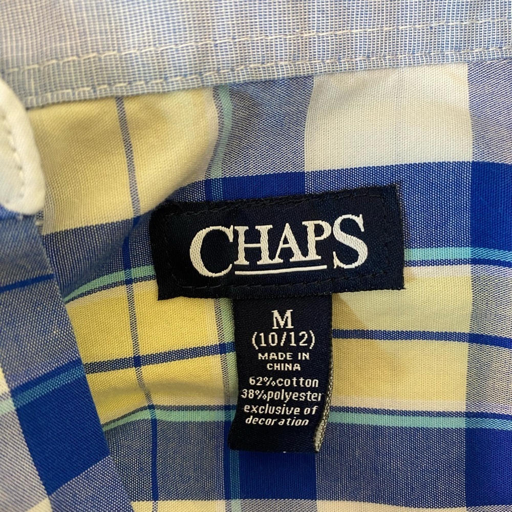 Chaps Boys Blue and Yellow Plaid Button Down Shirt Long Sleeve Size Medium 10/12 - Picture 4 of 4
